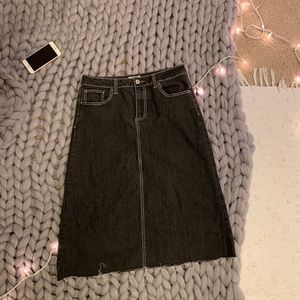 Black denim midi skirt